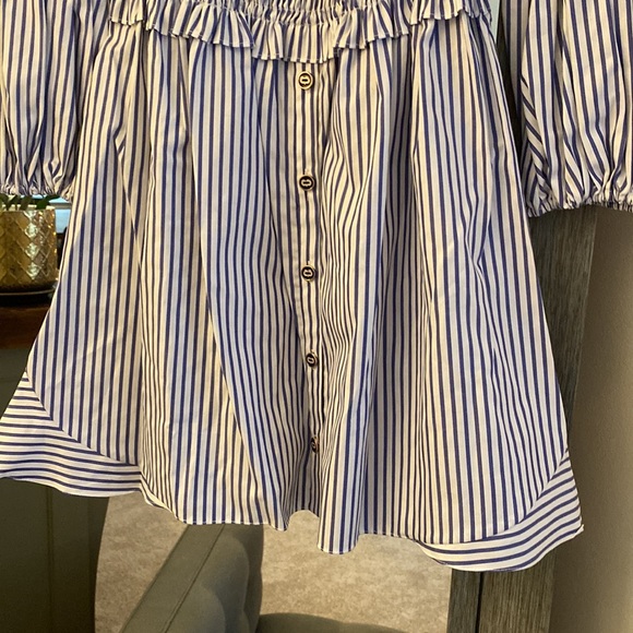 Caroline Constas, L, off the shoulder peasant dress, royal blue stripe, NWT!! - Picture 5 of 11